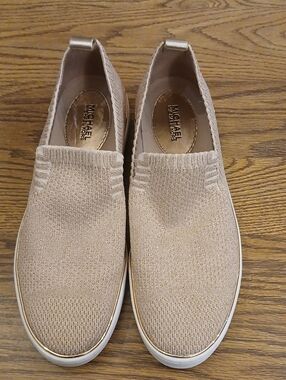 Michael Kors Pale Pink Slip On Knit Sneakers with Gold Accents